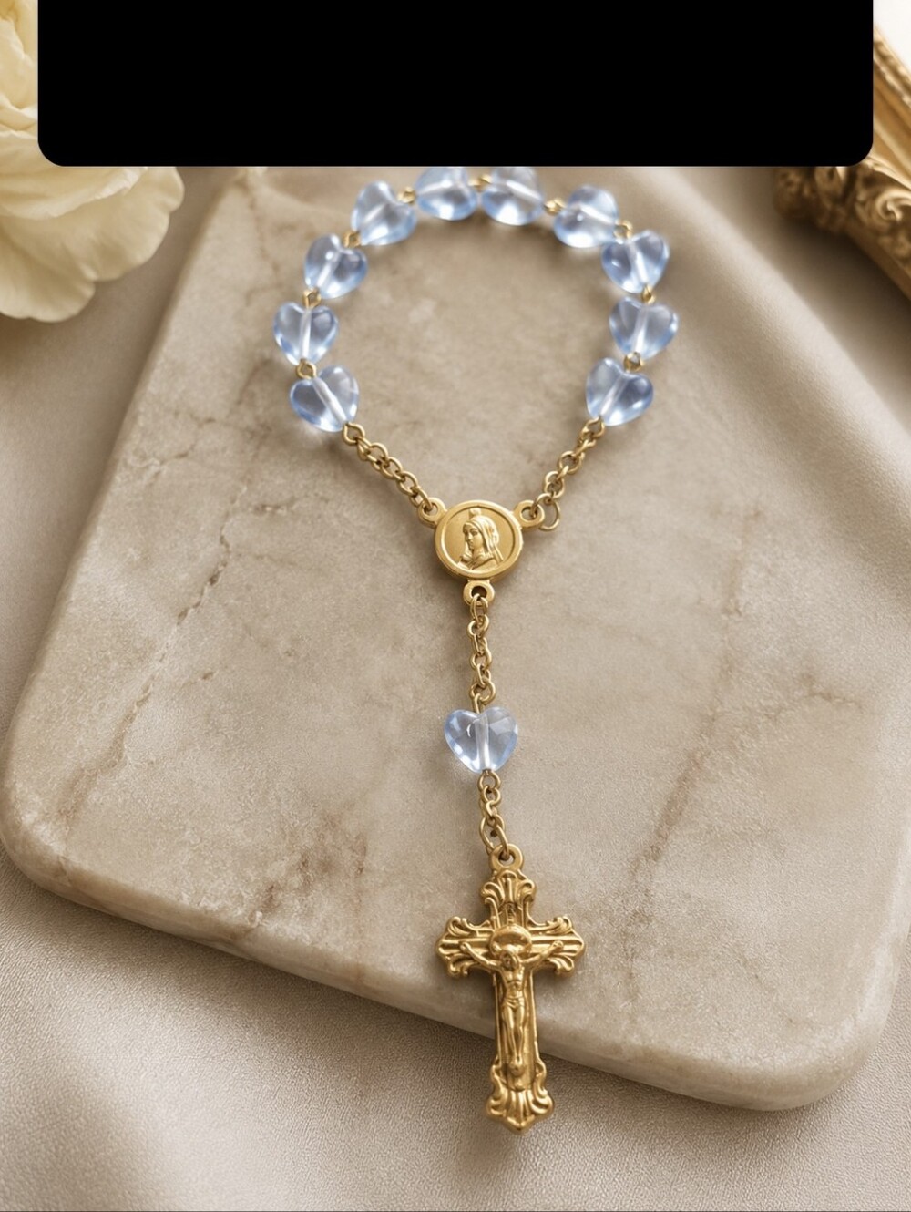 Rosary - Mini Rosarynone Deacada With Blue Hearted Beads